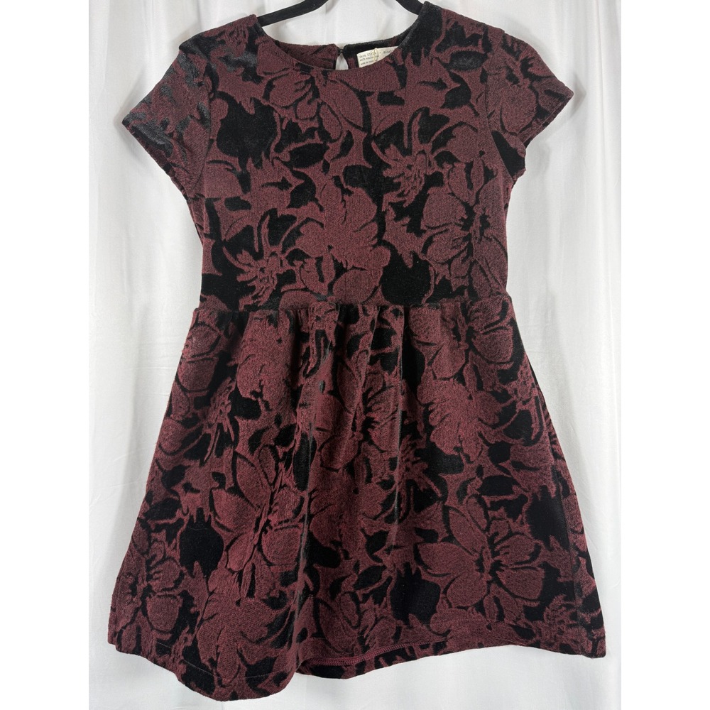 NWT Zara Girls Burgundy‎ Black Floral Velvet Burnout Fit Flare Dress Size 13 14
